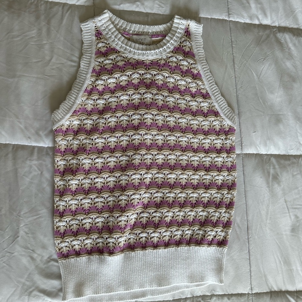 LOFT Pink and Cream Knit Sweater